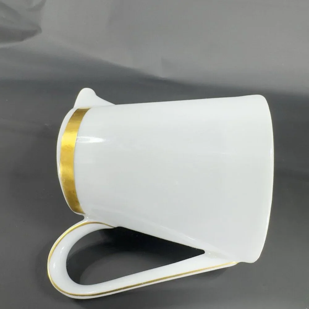Schonwald Germany White Porcelain Small Pitcher Creamer With Gold‎ Band Vintage